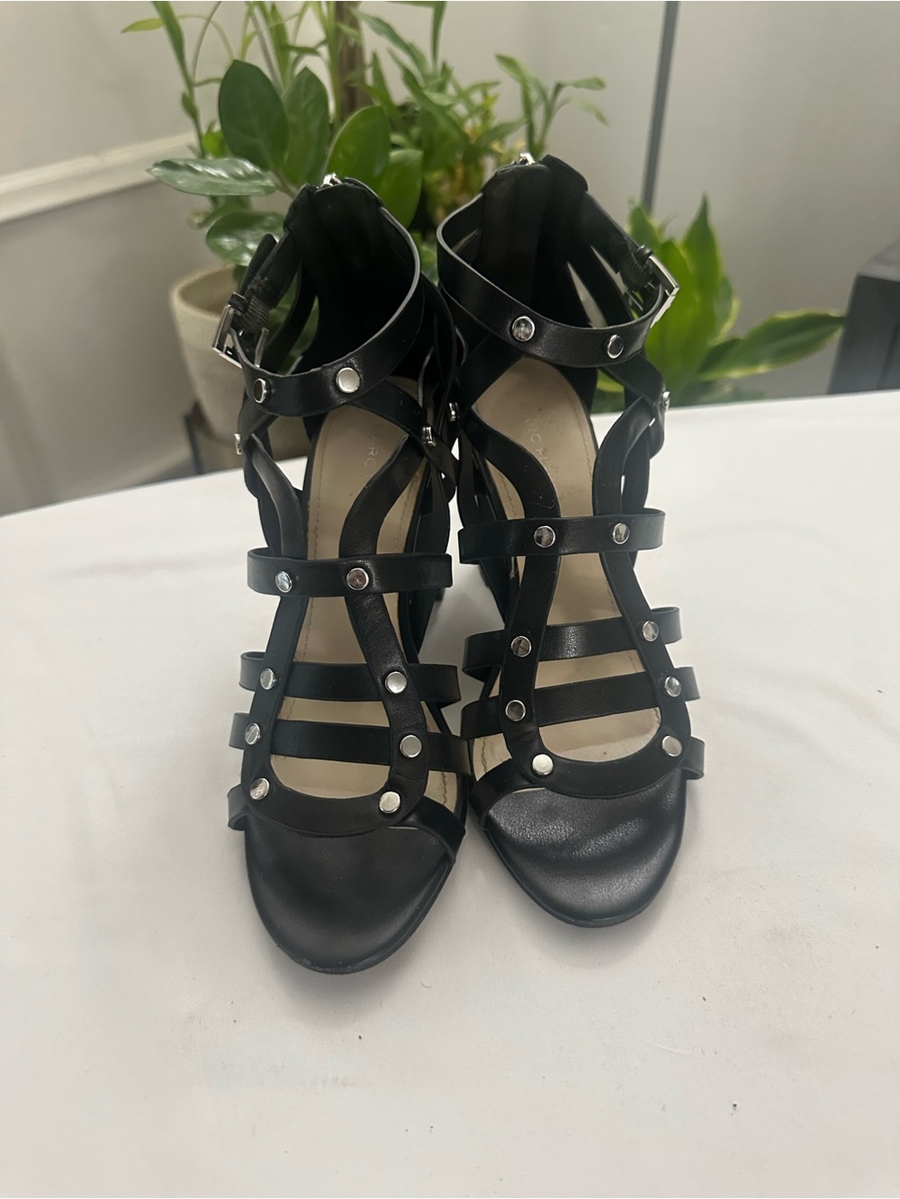 Marc Fisher Strappy Lusa Black Studded Heeled Sandals